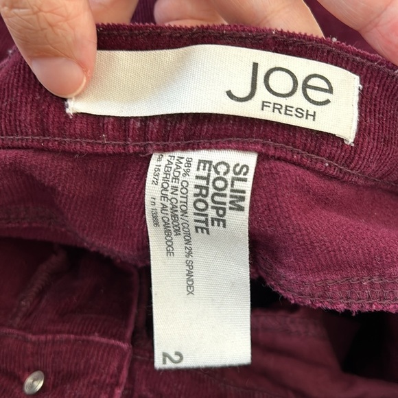 Joe Fresh maroon corduroy skinny cords, size 2, short zipper - Picture 6 of 7